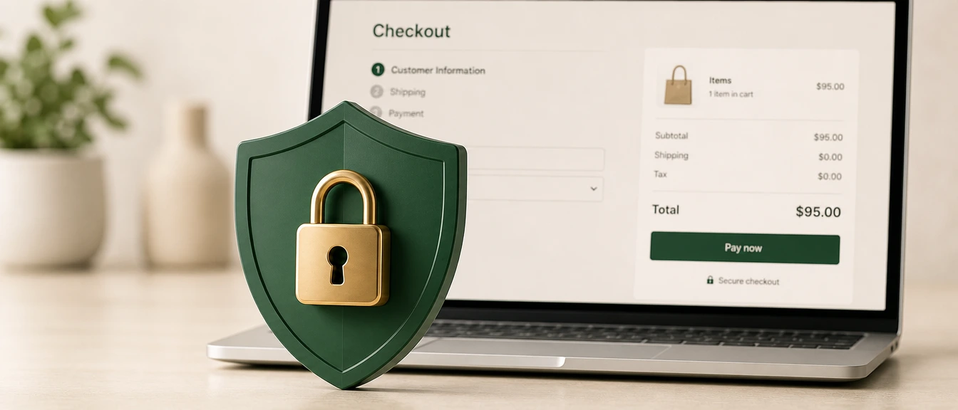 Shield with padlock over secure checkout